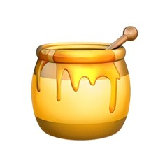 a honey pot with a wooden spoon in it's top and the lid is yellow