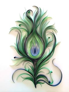 a drawing of a peacock's tail with green feathers