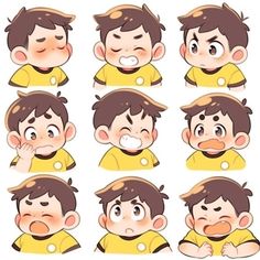 a boy with different facial expressions on his face