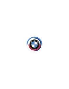 the bmw logo is shown in blue, red and black on a white background with space for text