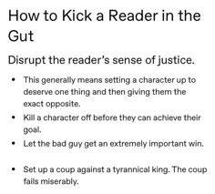 an image of how to kick a reader in the gutt disrupt the reader's sense of justice