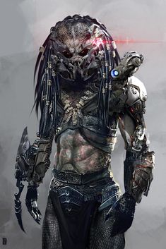 an alien creature with long hair and metal armor