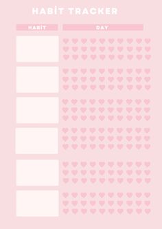 the habit tracker is shown with hearts in pink and white, on a light pink background