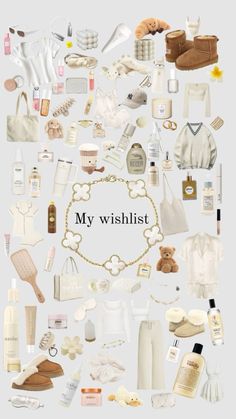 the words my wishlist surrounded by many different items