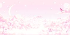 a pink sky with clouds, stars and a bird sitting on top of a ladder