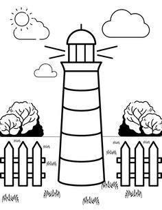 a black and white drawing of a lighthouse