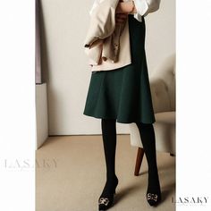 Lasaky - Fashionable Fish-Tail Skirt with Flared Bottom Green Midi Skirt Bottoms For Winter, Chic Green Skirt For Winter, Elegant Green Mini Skirt For Fall, Chic Green Winter Skirt, Non-stretch Green Winter Skirt, Non-stretch Green Skirt For Winter, Knee-length Green Skirt For Fall, Winter Non-stretch Green Skirt, Winter Green Non-stretch Skirt