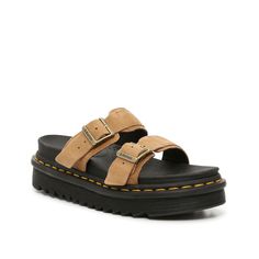 Dr. Martens-Myles Platform Sandal - Women's Enjoy comfort with every step by wearing the Myles platform sandal by Dr. Martens. This slip-on sandal is designed with dual adjustable straps, an ultra-comfy SoftWair footbed, and lightweight Zebrilus sole. Brown Open Toe Platform Slippers With Leather Footbed, Hippy Fits, Doc Martin Sandals, Doc Sandals, Dr Martens Myles, Doc Martens Sandals, Doc Marten Sandals, Platform Sandals Outfit, Platform Doc Martens