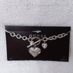 Necklace In Silver Tone, Chain Clink Style With Two Hearts In Clear Rhinestones,With A Slip In Closure By Guess. Listed On Card 18 Inch. New Without Tags, Did Not Removed From Card For Pictures. # Ad-16 2000s Stuff, Digital Wardrobe, Guess Jewelry, Silver Jewelry Necklace, Dope Jewelry, Pretty Jewelry, Glitz And Glam, Two Hearts, I Love Jewelry