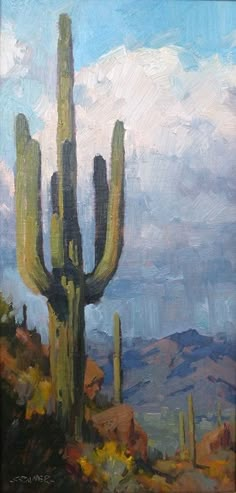 a painting of a cactus in the desert