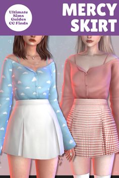 This is a sims 4 cc skirt that I'm just obsessed with right now. This skirt has a high-waist and looks great with other stuffed tucked in, and it has a few pleats on it. It comes in 30 swatches so you have so many options for this gorgeous cc mini-skirt #Sims4CC