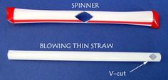 two different types of toothbrushes on a blue background with the words spinning thin straw and v - cut