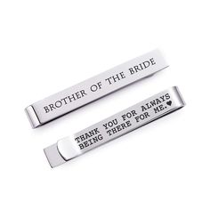 two personalized bar magnets that say, brother of the bride and thank you for always being there for me