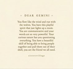 the poem dear gemini is written in brown ink