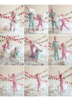 a collage of photos with a child in pajamas