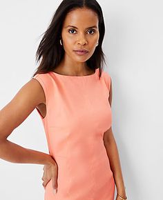 Elevate your wardrobe with the Ann Taylor Petite Linen Blend Boatneck Sheath Dress, a testament to timeless elegance and comfort. This dress is meticulously crafted from a premium blend of 55% linen, 43% viscose, and 2% spandex, ensuring both breathability and a slight stretch for a perfect fit. The vivid apricot hue adds a splash of color that is sure to turn heads.

- Size: Petite 2
- Color: Vivid Apricot
- Material: Shell - 55% Linen, 43% Viscose, 2% Spandex; Lining - 100% Polyester
- Gender: Boat Neck Dresses, Petite Summer Dresses, Peach Color Dress, Boatneck Dress, Linen Sheath Dress, Elegant Summer Dresses, Front Knot Dress, Simple Sewing, Knitted Suit