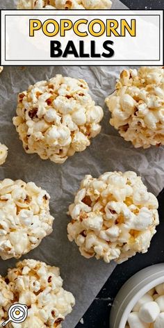 popcorn balls with marshmallows on top and the title above reads, how to make pop corn balls