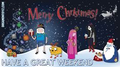 an animated christmas card with cartoon characters