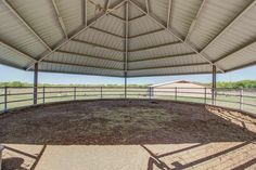 the inside of an enclosed area with horses