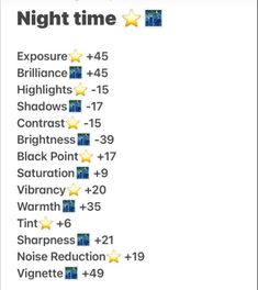 the night time schedule is shown with stars