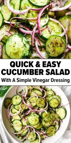 Easy cucumber salad recipe Paleo Cucumber Salad, Cucumber Meals, Cucumber Recipes Healthy, Downshiftology Recipes, Healthy Cucumber Salad, Cucumber Salad Dressing, Cucumber Salad Vinegar, Easy Cucumber Salad