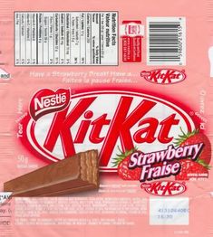 a package of kitkat strawberry erases on a pink background