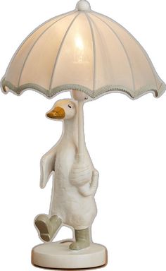 a lamp with a duck holding an umbrella