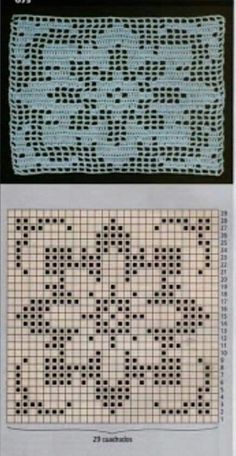 two cross stitch patterns, one is blue and the other is white