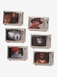 WB Horror Retro TV Assorted Blind Enamel Pin | Hot Topic Horror Items, Retro Television, Movie Pins, Horror Stuff, Television Set, Enamel Pin Collection, Location Icon, Kitty Stuff, Halloween Store