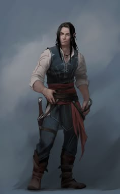 Dnd Elves, Male Elf, Flamingo Illustration, Elf Characters, Pirate Outfit, Elves Fantasy, Fantasy Magic, Male Character