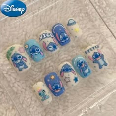 Stitch Nails, Embossed Nail Art, Disney Acrylic Nails, ليلو وستيتش