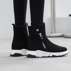 Shoes With Zippers, Cool Black Shoes, Winter Outfits Shoes, Designing Shoes, Sneakers Reference, Womans Boots, Shoe Reference, Shoes Reference, Boot Sneakers