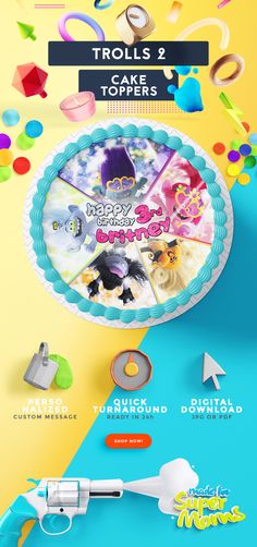 an advertisement for a cake topper with cartoon characters on it