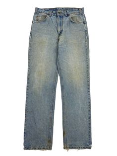 "Vintage Levis 619 Orange Tab Straight Leg Denim Jeans - Waist: 30\" Inseam: 30\" Flaws: Stitching on the crotch, slight distressing and marks throughout - Website: https://markhamvtg.com/ Instagram: @Markham.vtg - Please remember most, if not all of our items are vintage and used. Therefore it will naturally have some wear and tear. Refer to photos for any flaws. If you have any additional questions, send me a message! NO RETURNS OR REFUNDS!" Green Sweater Vest, Levis Vintage, Flare Denim Jeans, Blue Cardigan, Straight Leg Denim, Denim Flares, 1980s Vintage, Green Sweater, Vintage Levis