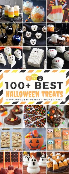 a collage of halloween treats and desserts with the words, 100 + best halloween treats