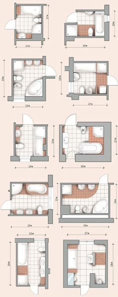 the floor plan for a small bathroom is shown in four different sections, including an overhead shower