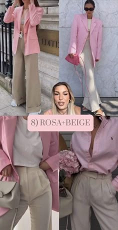 Beige Outfits, Colour Combinations Fashion, Color Combos Outfit, Color Combinations For Clothes, Beige Outfit, Business Casual Outfits For Work, Elegante Casual, Pink Jacket, Looks Chic