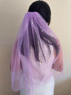 This tulle veil is just so fun! Purple tulle with sequins. It is really suitable for wedding or party.  comb attachment. length available : 16" short style 25" elbow style Sparkly Bachelorette Party, Purple Wedding Veil, Sparkly Bachelorette, Purple Bachelorette Party, Purple Bachelorette, Sequin Veil, Light Purple Wedding, Purple Confetti, Purple Tulle