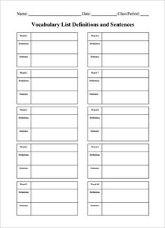 a worksheet with the words vocabary list and sentences on it