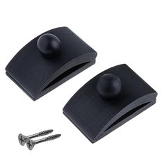 two black door knobs with screws on them