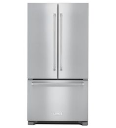 a large stainless steel refrigerator freezer with two doors and one door on each side