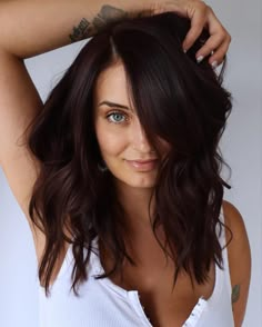 30 Hot Mahogany Hair Color Ideas for 2024 - Hair Adviser All Over Color Dark Brown, Red Tint Brunette Hair, Dark Hair For Brunettes, Dark Hair Colors For Blue Eyes, Brunette To Auburn Hair, Dark Red Mahogany Hair Color, Dark All Over Hair Color Ideas, Dark Brown Hair With Red Tones, Fall Dark Hair Color Balayage