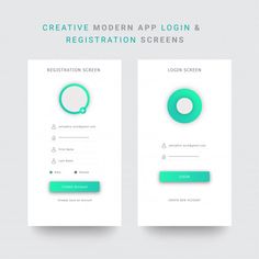 two screens with the text creative modern app login and registration screen