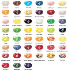 many different colored candies are shown in this image, including one with the letter s on