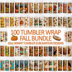 a large collection of autumn wrappers with pumpkins and other fall items on them