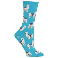 Hot Sox Womens Llamas Crew Socks Size: M.  Color: Blue.  Gender: female.  Age Group: adult. Graphic Socks, Socks Womens, Cute Stockings, Bamboo Dress, Womens Shoe, Blue Socks, Pink Socks, Crazy Socks, Cute Socks