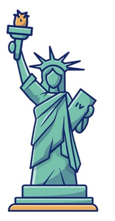 the statue of liberty holding a piece of paper in one hand and a torch in the other