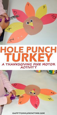 Hole Punch Turkey - HAPPY TODDLER PLAYTIME #thanksgiving #thanksgivingcrafts #homedecor #finemotoractivities #mathforchildren #preschoolactivities #kindergarten Thanksgiving Lesson Plans, Thanksgiving Lessons, Thanksgiving Kindergarten, Thanksgiving School, November Activities, Fall Preschool Activities, Thanksgiving Math