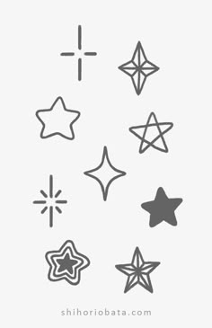 six different star shapes are shown in this graphic design set, which includes four stars and one