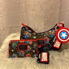 Bnwt Marvel Loungefly Hulk Thor Shoulder Bag And Wallet Set Bundle This Gorgeous Bundle By Loungefly Comes With A Shoulder Bag And Wallet Which Features All The Marvel Superheroes! Perfect For Comic-Con And All Marvel Lovers! Fast Next Day Shipping Smoke And Pet Free Marvel Loungefly, Marvel Superheroes, Hulk, Thor, Wallets, Black And Red, Bag Lady, Bundles, Marvel